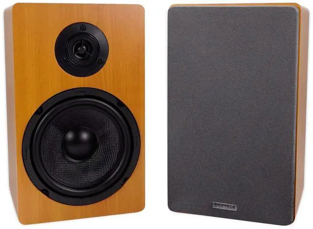 Main image of RockShelf 68C V2 Pair 6.5" Classic Wood Bookshelf Speakers, 8 Ohm | 400W Peak/100W RMS, Home Theater, Kevlar Woofers, Silk Dome Tweeters, 5-Way Binding Posts, Magnetic Grilles, Wall Mounts
