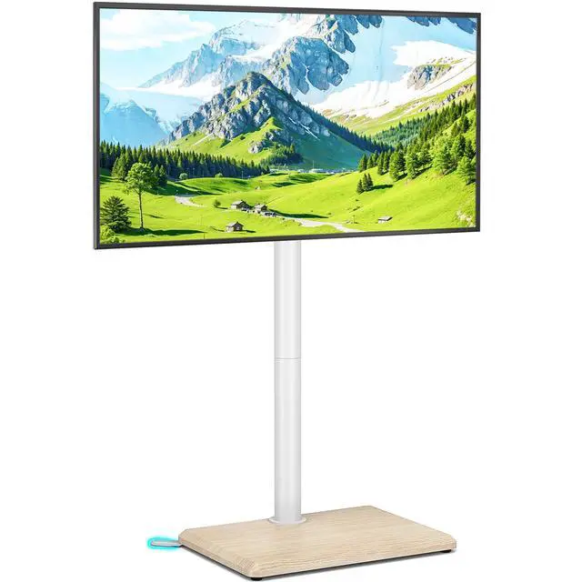 Main image of Swivel Floor TV Stand with Mount for 32-65 inch TVs up to 88 lbs, Height Adjustable Tall TV Stand with Wood Base, Saving Space Design for Bedroom, Living Room and Corner, Oak