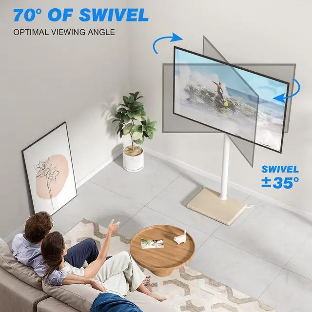 Alt view image 3 of 7 - Swivel Floor TV Stand with Mount for 32-65 inch TVs up to 88 lbs, Height Adjustable Tall TV Stand with Wood Base, Saving Space Design for Bedroom, Living Room and Corner, Oak