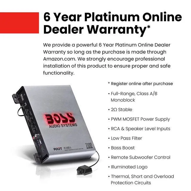 Alt view image 5 of 6 - R1100M-S Monoblock Car Amplifier - 1100 High Output, 2-8 Ohm Stable, Low/High Level Inputs, Low Pass Crossover, MOSFET Power Supply