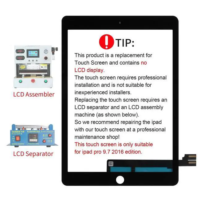 Alt view image 2 of 7 - Replacement for iPad Pro 9.7 2016 A1673 A1674 A1675 Touch ScreenLCD is Not Included, No Instructions Front Glass Panel Replacementwith Tool Kits & Screen Protector (Black)