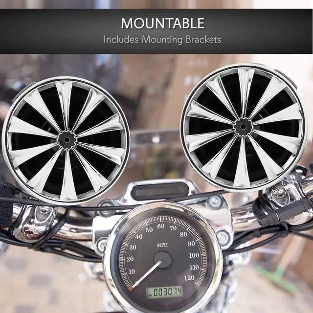 Alt view image 3 of 4 - Motorcycle Waterproof Speaker Amplifier System Set of 3 Inch 700W Weatherproof Speakers, AUX in - Handlebar Mount Mini Stereo - for ATV,Motorbike OPTIMC90 Black, 16.00in. x 10.00in. x 5.00in