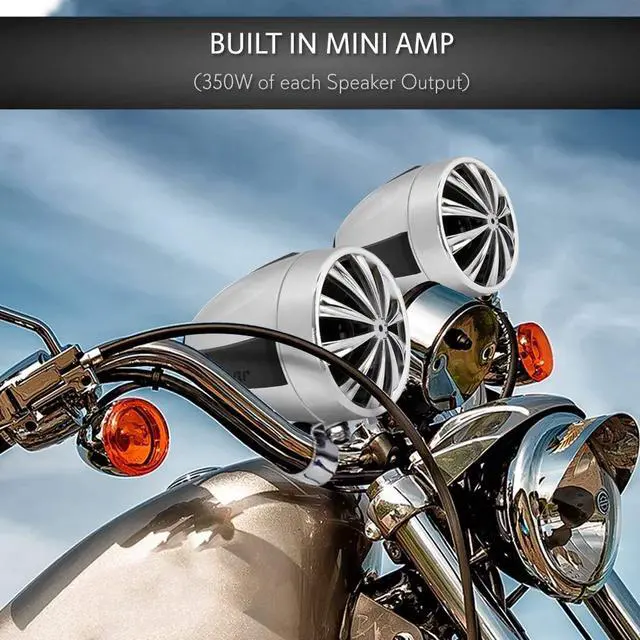Alt view image 2 of 4 - Motorcycle Waterproof Speaker Amplifier System Set of 3 Inch 700W Weatherproof Speakers, AUX in - Handlebar Mount Mini Stereo - for ATV,Motorbike OPTIMC90 Black, 16.00in. x 10.00in. x 5.00in