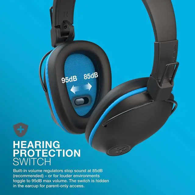 Alt view image 3 of 6 - JBuddies Pro Wireless Over-Ear Kids Headphones, 35+ Hour Battery Life, Built-in Volume Regulators for Safety, Share Mode, Folding, Adjustable, Noise Isolation, with Mic, Blue