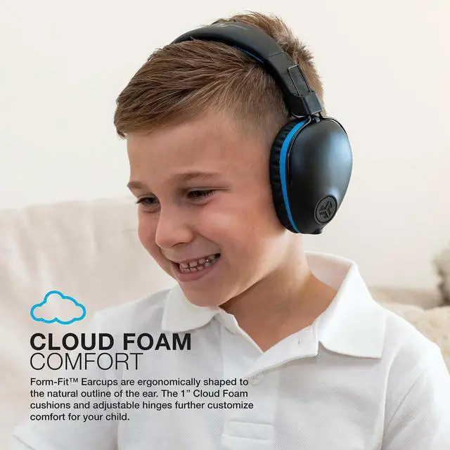 Alt view image 4 of 6 - JBuddies Pro Wireless Over-Ear Kids Headphones, 35+ Hour Battery Life, Built-in Volume Regulators for Safety, Share Mode, Folding, Adjustable, Noise Isolation, with Mic, Blue