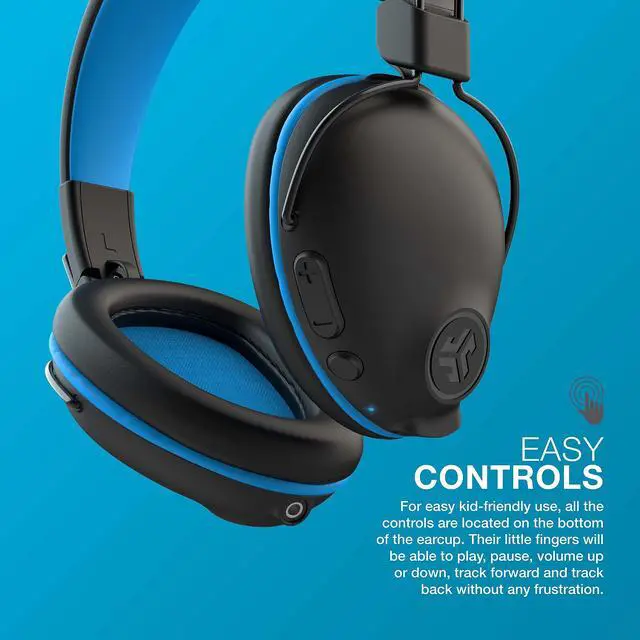 Alt view image 6 of 6 - JBuddies Pro Wireless Over-Ear Kids Headphones, 35+ Hour Battery Life, Built-in Volume Regulators for Safety, Share Mode, Folding, Adjustable, Noise Isolation, with Mic, Blue