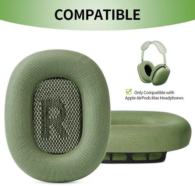 Alt view image 2 of 7 - Ear Cushions for Apple AirPods Max Headphones Replacement Leather Earpads Sweat Proof Ear Cups Cushion Easy to Install with Magnet, Protein Leather and Memory Foam(Green)