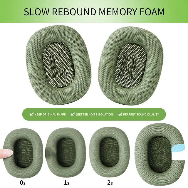 Alt view image 5 of 7 - Ear Cushions for Apple AirPods Max Headphones Replacement Leather Earpads Sweat Proof Ear Cups Cushion Easy to Install with Magnet, Protein Leather and Memory Foam(Green)