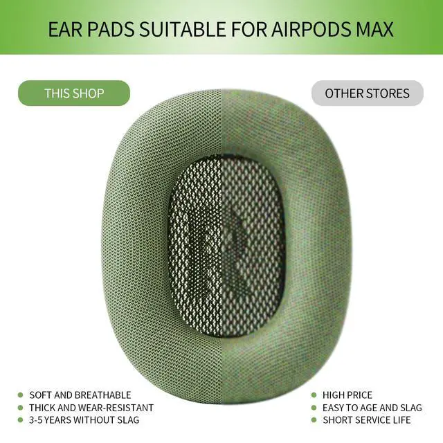 Alt view image 4 of 7 - Ear Cushions for Apple AirPods Max Headphones Replacement Leather Earpads Sweat Proof Ear Cups Cushion Easy to Install with Magnet, Protein Leather and Memory Foam(Green)