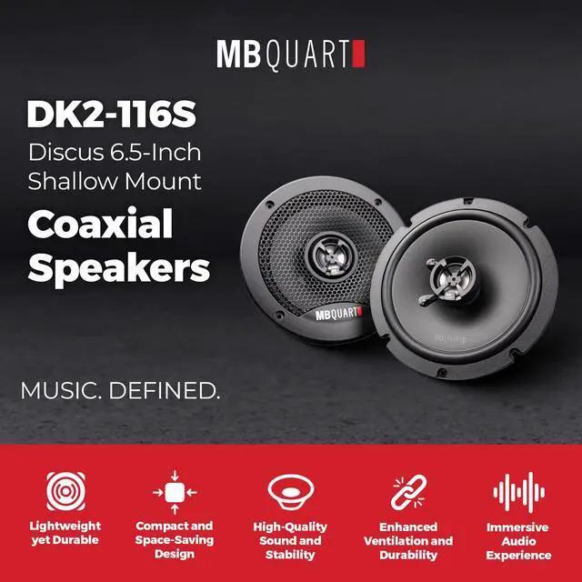 Alt view image 2 of 7 - DK2-116S Discus 6.5-Inch Shallow Mount 2-Way Coaxial Speakers, 60/120W RMS System Power, Aluminum Dome Tweeters, Butyl Rubber Surrounds