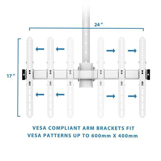 Alt view image 6 of 7 - TV Ceiling Mount Bracket, 32-75", 110 lbs, White | Full motion 360 rotation, height adjustable 22-36", VESA 200x200-600x400, fits flat or vaulted ceilings
