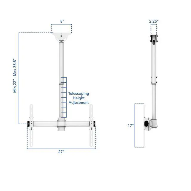 Alt view image 3 of 7 - TV Ceiling Mount Bracket, 32-75", 110 lbs, White | Full motion 360 rotation, height adjustable 22-36", VESA 200x200-600x400, fits flat or vaulted ceilings