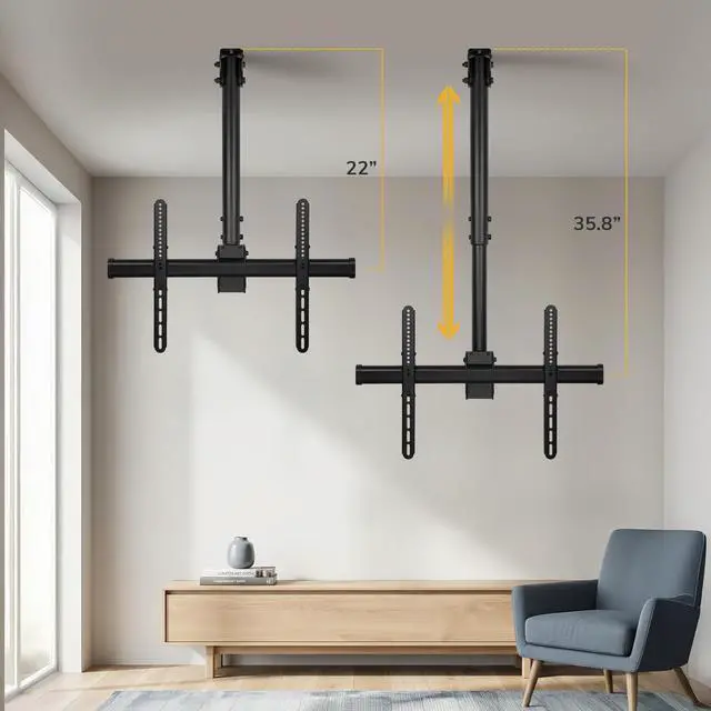 Alt view image 4 of 7 - TV Ceiling Mount, 32-75", 110 lbs, MI-509B | Full motion 360 rotation, height adjustable 22-36", VESA 200x200-600x400, vaulted ceilings