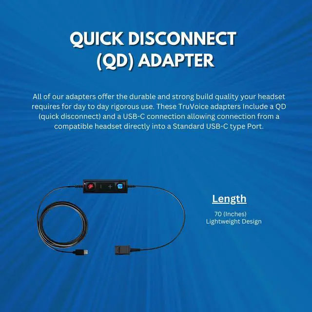 Alt view image 4 of 5 - USB-C to QD Adapter Cable Compatible with Any, Plantronics or Poly Headset with a Quick Disconnect (QD) - Includes in Line Volume Control and Mute Functionality