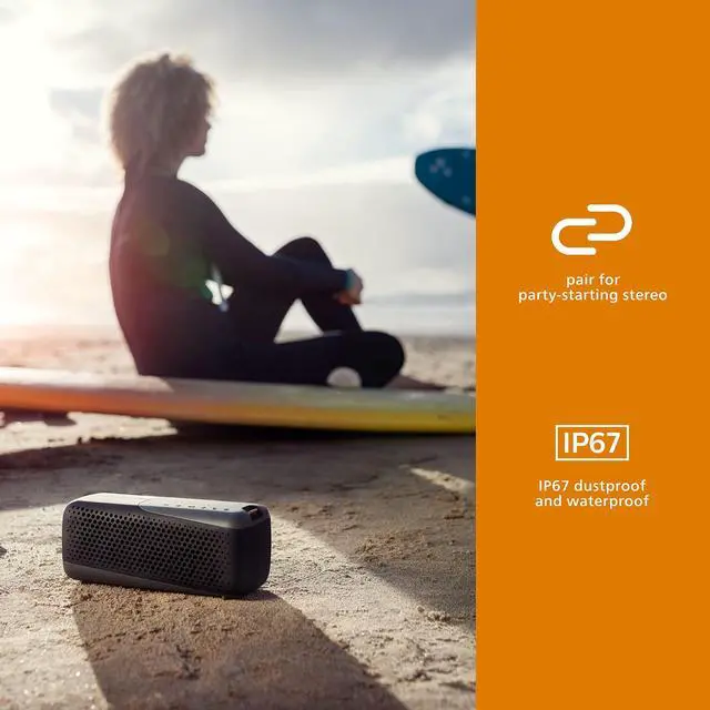 Alt view image 2 of 7 - S4807 Outdoors Wireless Bluetooth Speaker with Stereo Pairing and Bluetooth Multipoint Connection, IP67 Waterproof, Gray