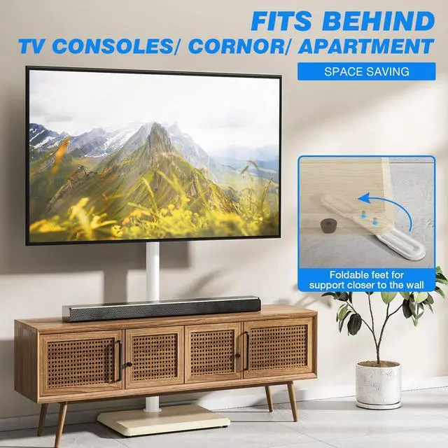 Alt view image 6 of 7 - Swivel Floor TV Stand with Mount for 32-65 inch TVs up to 88 lbs, Height Adjustable Tall TV Stand with Wood Base, Saving Space Design for Bedroom, Living Room and Corner, Oak