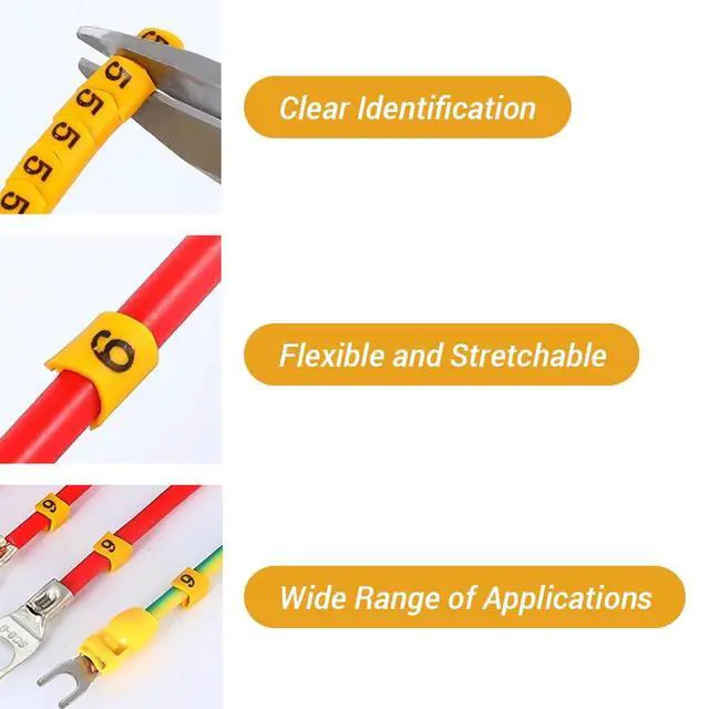 Alt view image 3 of 7 - 10Pcs Cable Identification Wire 6m² | PVC Oil Proof Clear Markings 0-9 Concave Number Tube for Electronic Computers