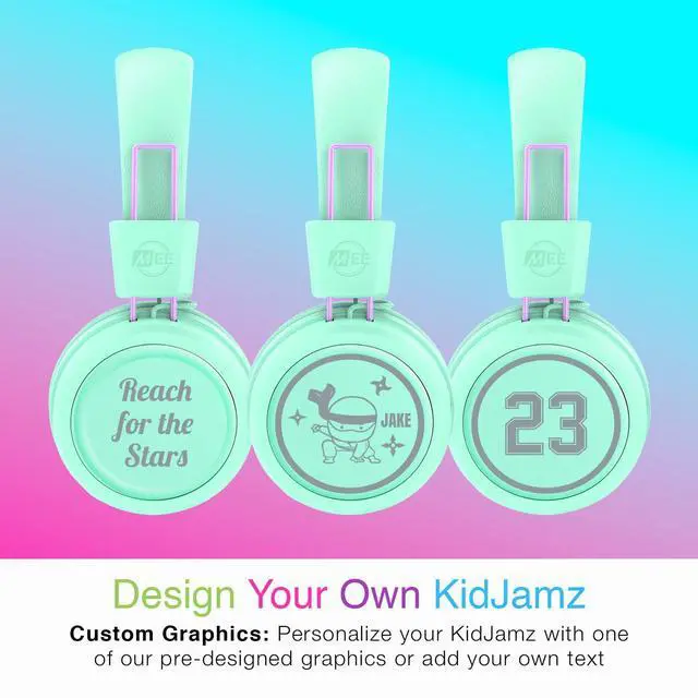 Alt view image 2 of 7 - KidJamz KJ55BT Personalized Bluetooth Wireless Safe Listening Headphones for Kids w/Custom LED-Backlit Design, Volume Limiter, Microphone; Kids Headset for School/iPhone/iPad/Tablet (Mint)