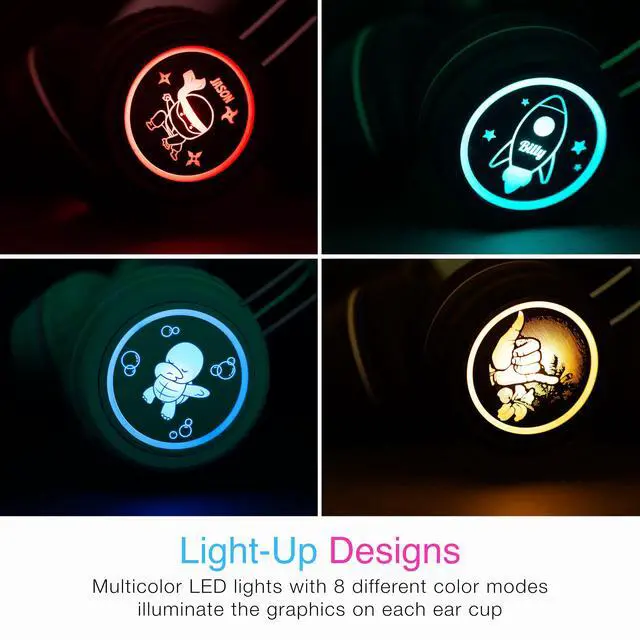 Alt view image 3 of 7 - KidJamz KJ55BT Personalized Bluetooth Wireless Safe Listening Headphones for Kids w/Custom LED-Backlit Design, Volume Limiter, Microphone; Kids Headset for School/iPhone/iPad/Tablet (Mint)