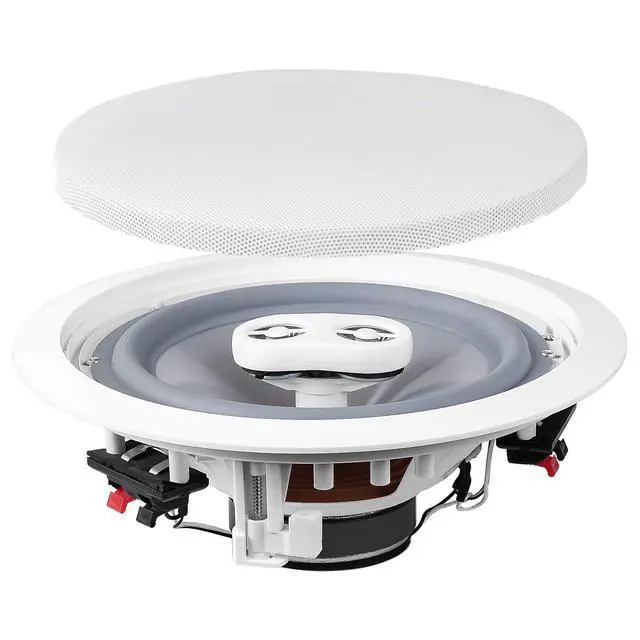 Alt view image 2 of 7 - 8 Inch Weather Resistant in Ceiling Single Stereo Speaker, Dual Voice Coil Stereo Ceiling Speaker with Dual Tweeters for Bathroom Patio, ICE800TTWRS