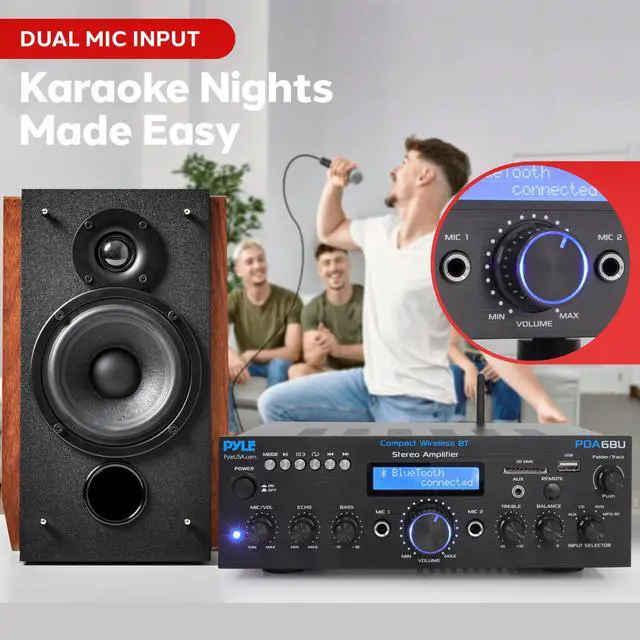 Alt view image 3 of 3 - Wireless Bluetooth Power Amplifier System - 200W Dual Channel Sound Audio Stereo Receiver w/ USB, SD, AUX, MIC IN w/ Echo, Radio, LCD - For Home Theater Entertainment via RCA, Studio Use - PDA6BU