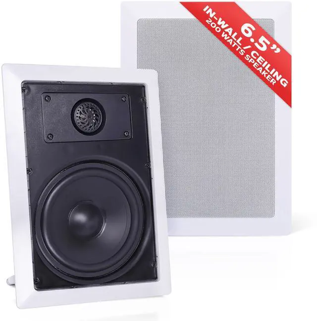 Main image of Two Way Stereo Sound Speaker - Dual Professional Audio Speakers System - In Wall / In Ceiling White Mount Flush, 6.5" Midbass, 1/2 Inch Polymer Tweeter - Indoor Home Theater - PDIW65 (Pair)