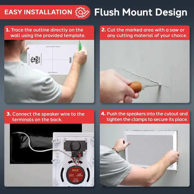 Alt view image 4 of 7 - Two Way Stereo Sound Speaker - Dual Professional Audio Speakers System - In Wall / In Ceiling White Mount Flush, 6.5" Midbass, 1/2 Inch Polymer Tweeter - Indoor Home Theater - PDIW65 (Pair)