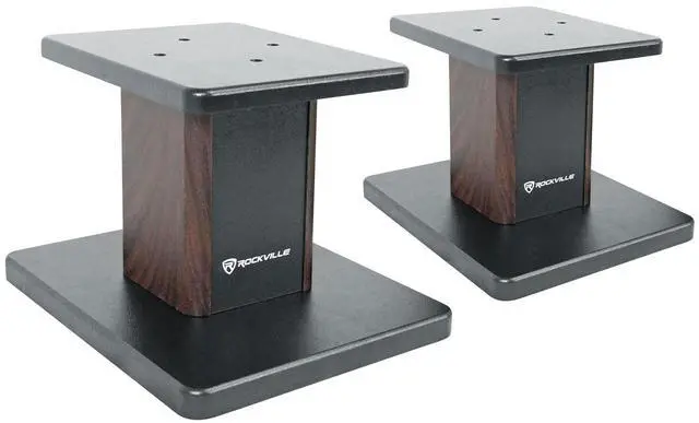 Main image of RHT8D Pair 8" Dark Wood Desktop Speaker/Studio Monitor Stands | 66 lb Load Capacity, EVA Isolation Pads, Medium-Density Fiber Core, Cable Clips and Ties, 9.25" x 7.28" Top Platform