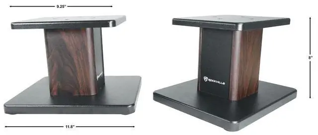 Alt view image 2 of 7 - RHT8D Pair 8" Dark Wood Desktop Speaker/Studio Monitor Stands | 66 lb Load Capacity, EVA Isolation Pads, Medium-Density Fiber Core, Cable Clips and Ties, 9.25" x 7.28" Top Platform