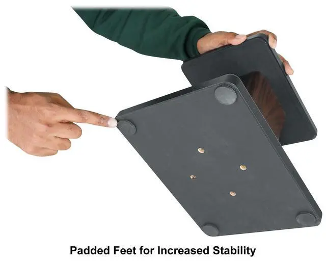 Alt view image 4 of 7 - RHT8D Pair 8" Dark Wood Desktop Speaker/Studio Monitor Stands | 66 lb Load Capacity, EVA Isolation Pads, Medium-Density Fiber Core, Cable Clips and Ties, 9.25" x 7.28" Top Platform