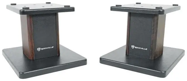 Alt view image 6 of 7 - RHT8D Pair 8" Dark Wood Desktop Speaker/Studio Monitor Stands | 66 lb Load Capacity, EVA Isolation Pads, Medium-Density Fiber Core, Cable Clips and Ties, 9.25" x 7.28" Top Platform
