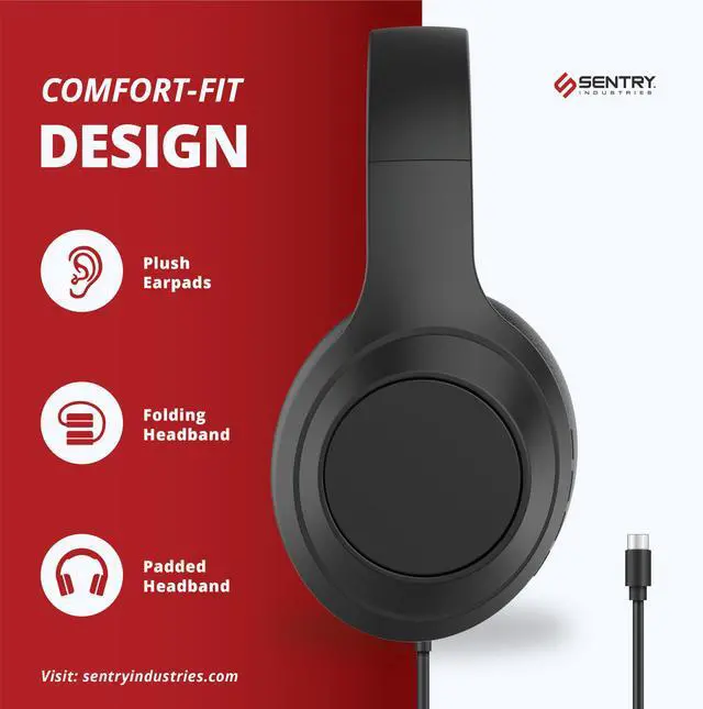 Alt view image 7 of 7 - OSH140 Over The Ear Headphones with Wired USB-C Connection, 40mm Drivers, Protective Case Included, Inline Mic, Studio Grade Earpads, Collapsible Folding Earcups, Black