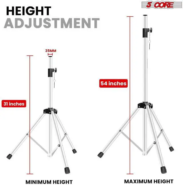 Alt view image 2 of 7 - Speaker Stands Pair Adjustable 54 Inch Tripod Set Heavy Duty 132 lbs Capacity 35mm Pole Mount Metal Build DJ PA Stand for On Stage Studio Home Audio Uses White