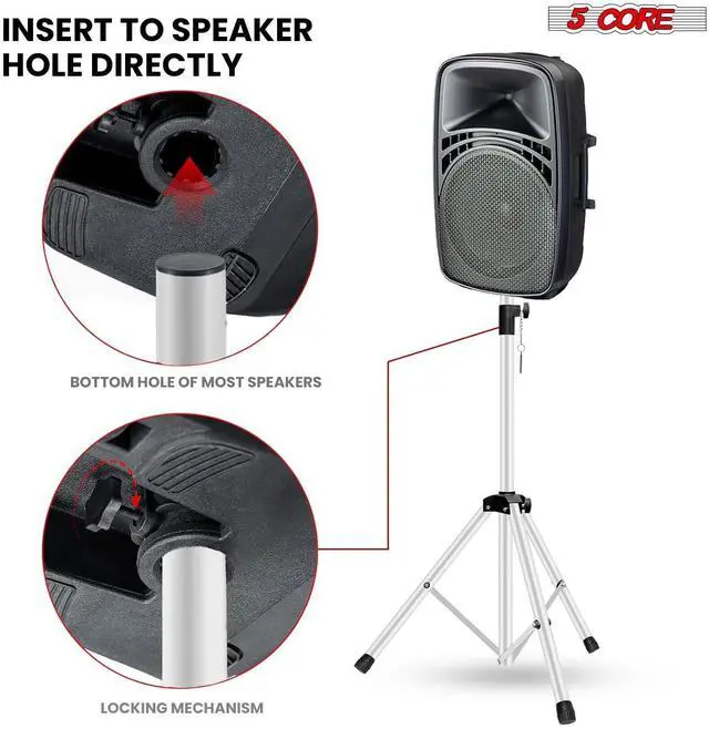 Alt view image 5 of 7 - Speaker Stands Pair Adjustable 54 Inch Tripod Set Heavy Duty 132 lbs Capacity 35mm Pole Mount Metal Build DJ PA Stand for On Stage Studio Home Audio Uses White