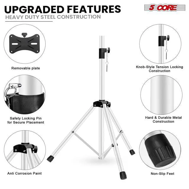 Alt view image 7 of 7 - Speaker Stands Pair Adjustable 54 Inch Tripod Set Heavy Duty 132 lbs Capacity 35mm Pole Mount Metal Build DJ PA Stand for On Stage Studio Home Audio Uses White