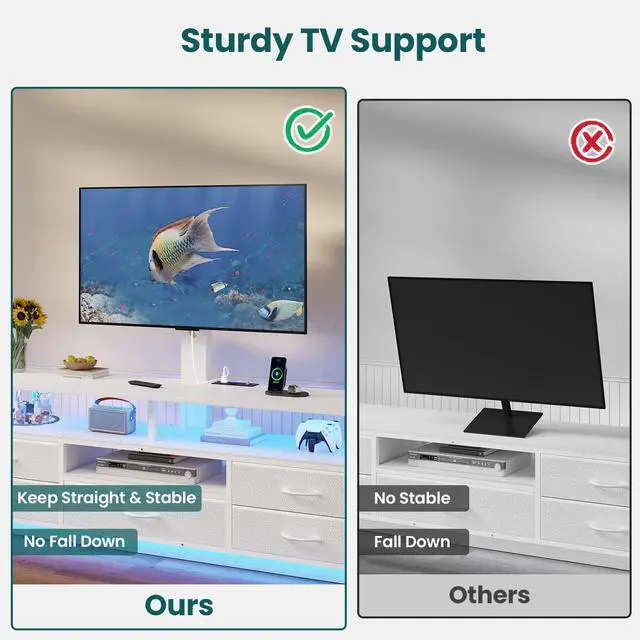 Alt view image 5 of 7 - LED TV Stand with Mount for Living Room, 55, 60, 70 TV, 6 Drawers | White 51.2" TV Stand with storage, Power Outlets, Entertainment Center with TV Mount, Media Console, Living Room, Bedroom