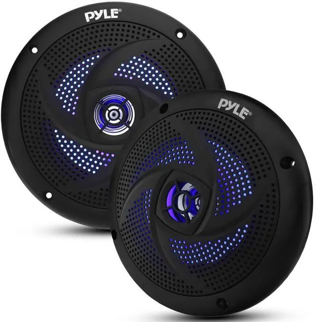 Main image of Waterproof Marine Speakers, 6.5 Inch Low-Profile Slim Mount 240 Watt Speaker Pair with Built-in Blue LED Lights, Weather-Resistant, ABS Grille, Ideal Waterproof Speaker for Boats & Powersports
