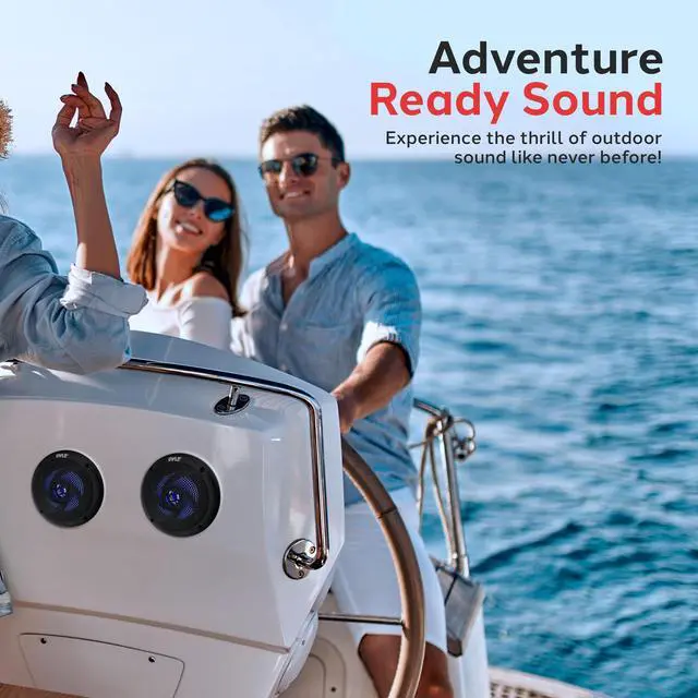 Alt view image 7 of 7 - Waterproof Marine Speakers, 6.5 Inch Low-Profile Slim Mount 240 Watt Speaker Pair with Built-in Blue LED Lights, Weather-Resistant, ABS Grille, Ideal Waterproof Speaker for Boats & Powersports