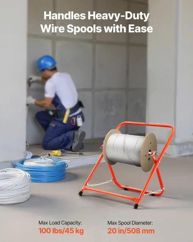 Alt view image 2 of 7 - Cable Caddy, Heavy Duty Steel Frame, Spool Holder for Electrical Wires, Portable Wire Dispenser for Up to 20 in Diameter Spools, 100 lbs Capacity for Cable Reels, Electrical Industrial