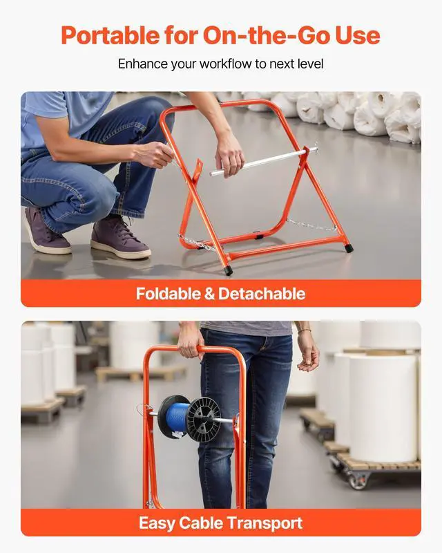 Alt view image 3 of 7 - Cable Caddy, Heavy Duty Steel Frame, Spool Holder for Electrical Wires, Portable Wire Dispenser for Up to 20 in Diameter Spools, 100 lbs Capacity for Cable Reels, Electrical Industrial