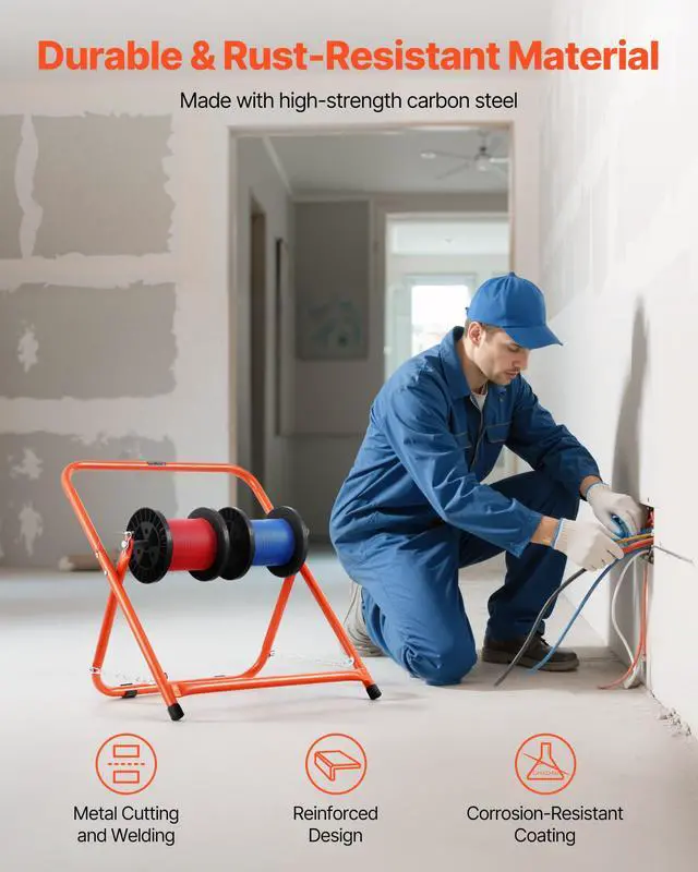 Alt view image 4 of 7 - Cable Caddy, Heavy Duty Steel Frame, Spool Holder for Electrical Wires, Portable Wire Dispenser for Up to 20 in Diameter Spools, 100 lbs Capacity for Cable Reels, Electrical Industrial