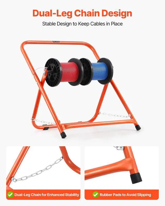 Alt view image 5 of 7 - Cable Caddy, Heavy Duty Steel Frame, Spool Holder for Electrical Wires, Portable Wire Dispenser for Up to 20 in Diameter Spools, 100 lbs Capacity for Cable Reels, Electrical Industrial