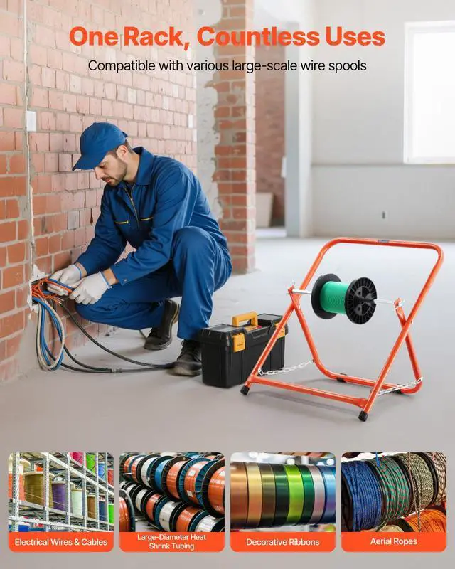 Alt view image 6 of 7 - Cable Caddy, Heavy Duty Steel Frame, Spool Holder for Electrical Wires, Portable Wire Dispenser for Up to 20 in Diameter Spools, 100 lbs Capacity for Cable Reels, Electrical Industrial