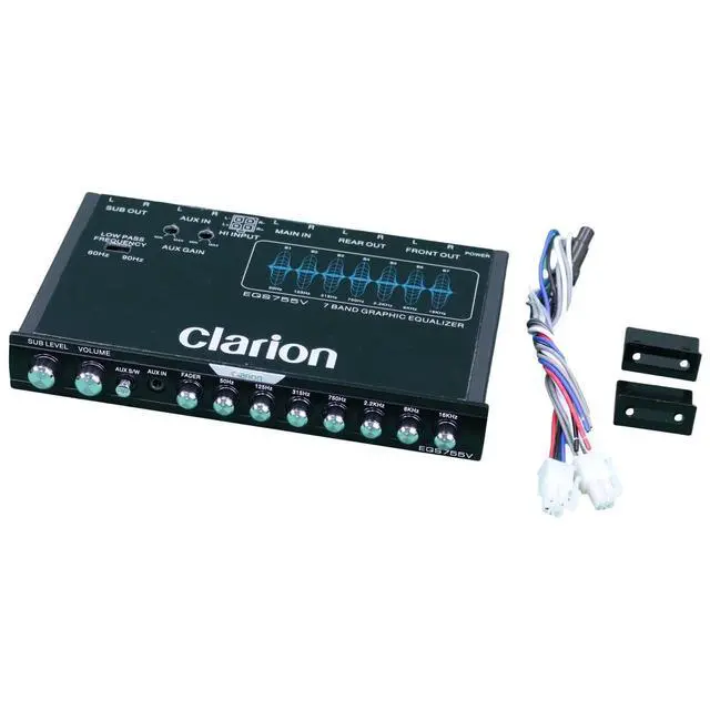 Alt view image 2 of 6 - EQS755V 7-Band Car Audio 1/2-DIN Size Car Graphic Equalizer/Crossover with Front 3.5mm Auxiliary Input, Rear RCA Auxiliary Input and High Level Speaker Inputs
