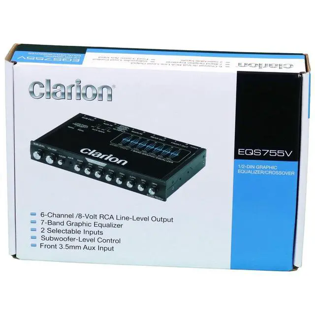 Alt view image 5 of 6 - EQS755V 7-Band Car Audio 1/2-DIN Size Car Graphic Equalizer/Crossover with Front 3.5mm Auxiliary Input, Rear RCA Auxiliary Input and High Level Speaker Inputs