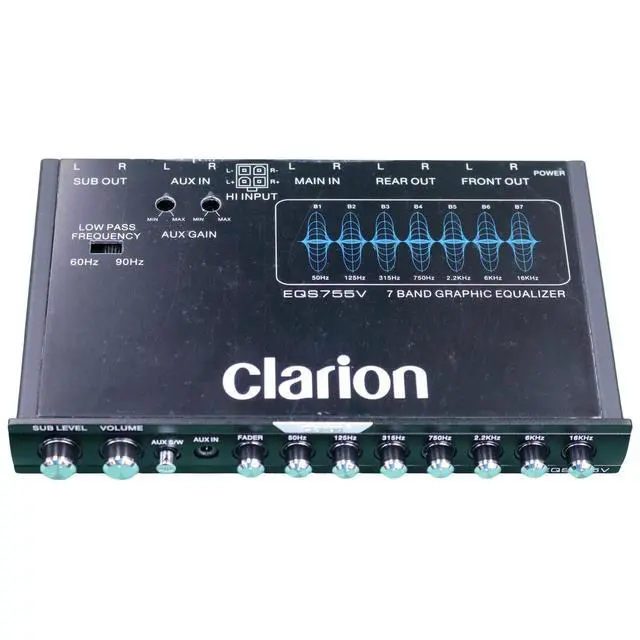 Alt view image 6 of 6 - EQS755V 7-Band Car Audio 1/2-DIN Size Car Graphic Equalizer/Crossover with Front 3.5mm Auxiliary Input, Rear RCA Auxiliary Input and High Level Speaker Inputs