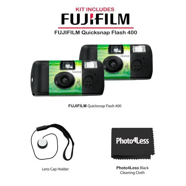 Alt view image 2 of 3 - QuickSnap Flash 400 Disposable 35mm Camera (Pack of 2) Bundle with Hand Strap and Lens Cleaning Cloth