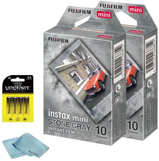 Main image of Instax Mini Stone Gray Instant Film (20 Shots) + 4 AA Batteries + BluebirdSales Microfiber Cleaning Cloth Creative Photography Bundle (Mini Stone Gray 20 Exposure)
