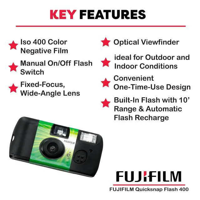 Alt view image 3 of 3 - QuickSnap Flash 400 Disposable 35mm Camera (Pack of 2) Bundle with Hand Strap and Lens Cleaning Cloth
