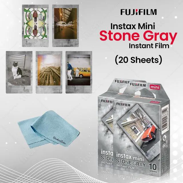 Alt view image 2 of 5 - Instax Mini Stone Gray Instant Film (20 Shots) + 4 AA Batteries + BluebirdSales Microfiber Cleaning Cloth Creative Photography Bundle (Mini Stone Gray 20 Exposure)